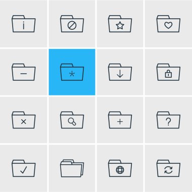 16 dosya simgeleri çizgi stili vektör Illustration. Düzenlenebilir indir, favori, kilitli ve diğer simge öğeleri kümesi.