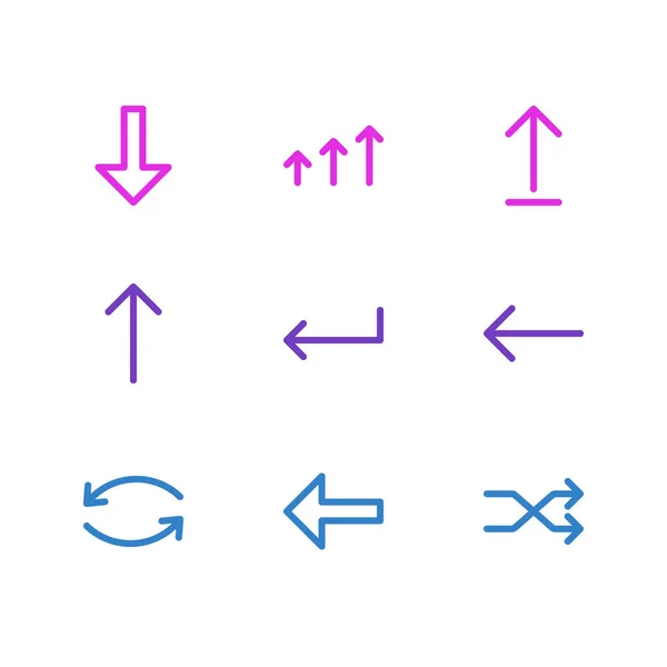Illustrazione vettoriale di 9 frecce icone stile linea. Set modificabile di entrare, puntare, mescolare e altri elementi icona . — Vettoriale Stock