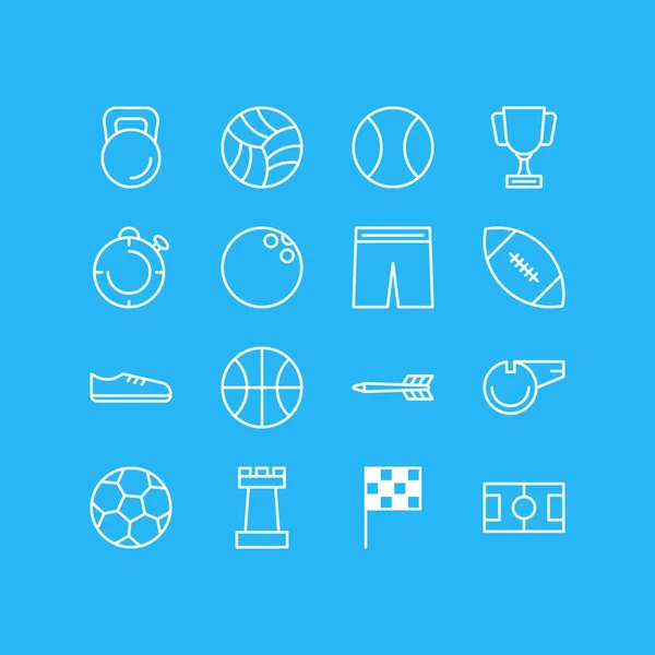 Illustration vectorielle de 16 icônes sportives style ligne. Ensemble modifiable de flèches, de football, de rugby et d'autres éléments d'icône . — Image vectorielle