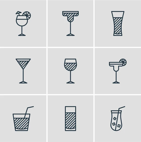 Vektor-Illustration von 9 Getränken Symbole Linie Stil. Editierbares Set mit Martini, Cocktail, Getränken und anderen Symbolen. — Stockvektor