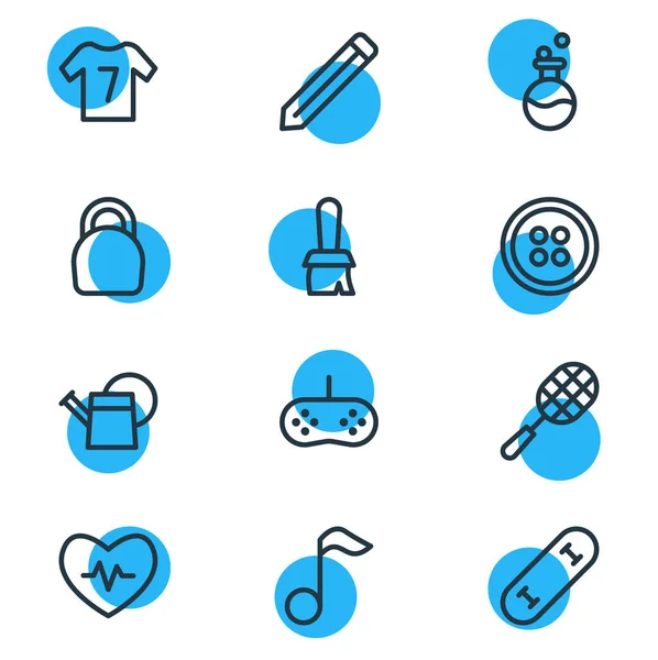 Vector illustration of 12 entertainment icons line style. Editable set of button, game controller, uniform and other icon elements. — Stock Vector