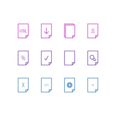 12 belge simgeleri çizgi stili vektör Illustration. Web, kaldır, indir ve diğer simge öğeleri düzenlenebilir kümesi.