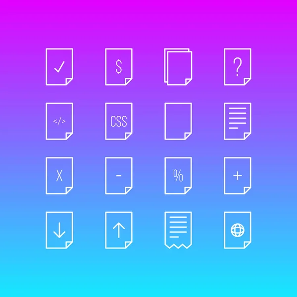 Ilustración vectorial de 16 iconos de papel estilo de línea. Conjunto editable de cheque, documentos, archivos y otros elementos del icono . — Vector de stock