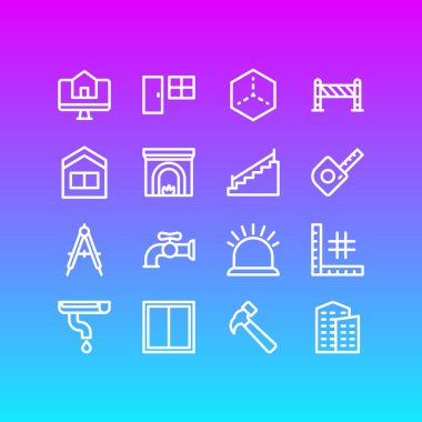 16 mimari simgeler çizgi stili Illustration. Düzenlenebilir bariyer, bina, güvenlik ve diğer simge öğeleri kümesi.