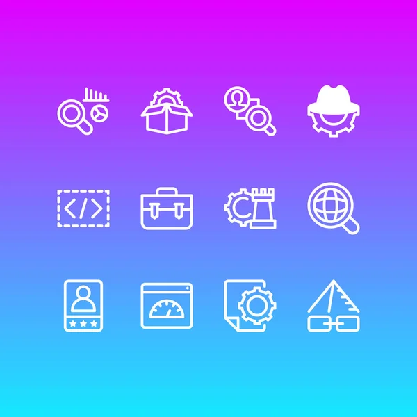 Illustration von 12 Marketing-Symbolen Linie Stil. editierbares Set von Kundenreferenzen, Spieleentwicklung, Portfolio und anderen Symbolelementen. — Stockfoto