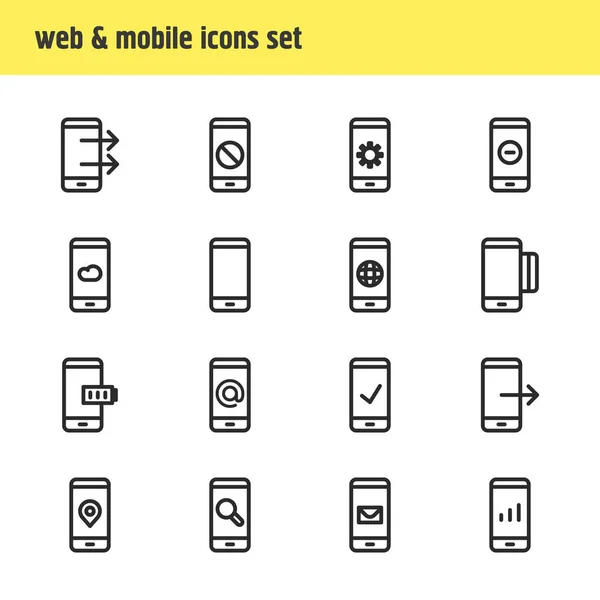illustration of 16 telephone icons line style. Editable set of network, message, upload and other icon elements.