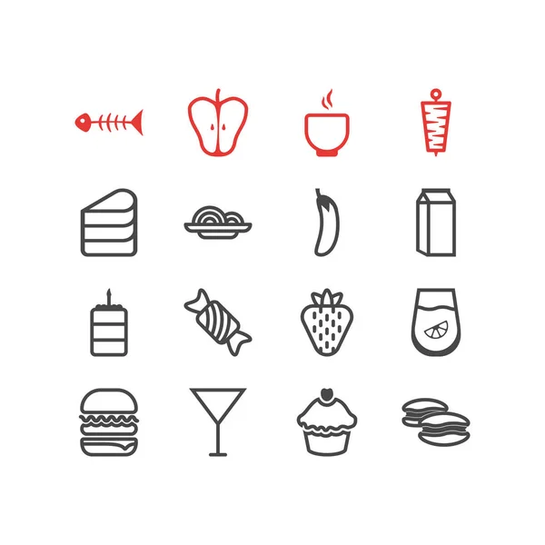 Ilustración de 16 iconos de comida estilo de línea. Conjunto editable de cócteles, sopa, hamburguesas y otros elementos del icono . —  Fotos de Stock