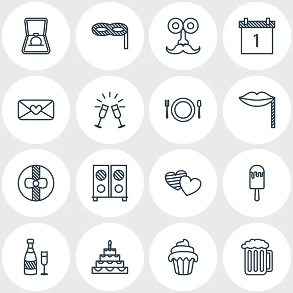 Illustration De 16 Icones De Fete Style Ligne Ensemble Modifiable De Gateau D Anniversaire Champagne Muffin Et Autres Elements D Icone Photographie Gwisl C