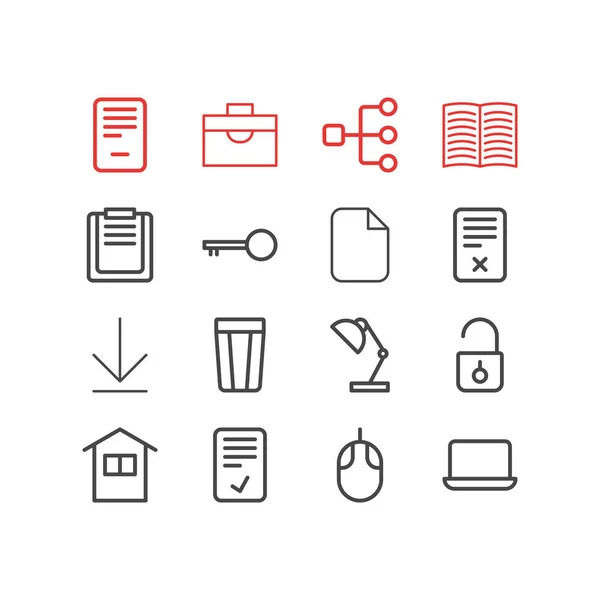 Illustrazione di 16 icone dell'ufficio stile linea. Set modificabile di valigetta, vuoti, libri e altri elementi icona . — Foto Stock