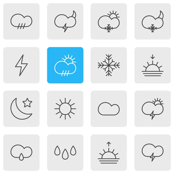 Vectorillustratie van 16 hemel pictogrammen lijnstijl. Cloud, zon, maan en andere elementen van het pictogram bewerkbaar set. — Stockvector