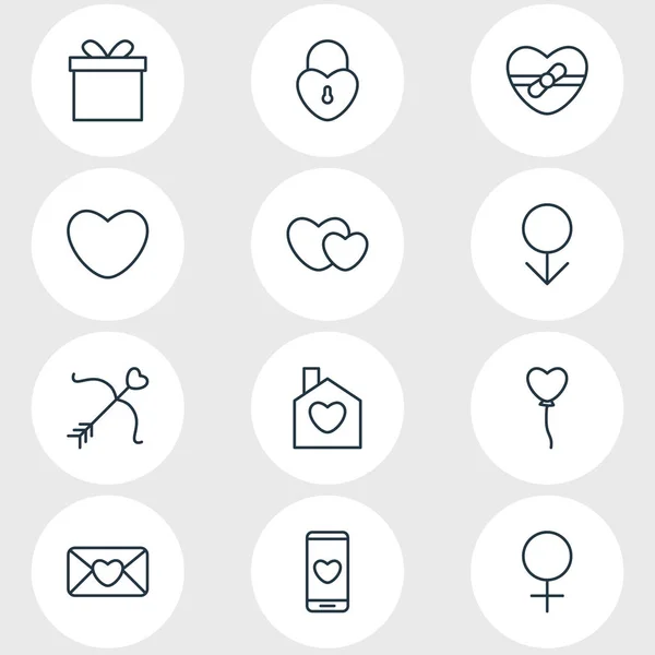 Ilustración de 12 iconos de amour estilo de línea. Conjunto editable de regalo, regalo, hombre y otros elementos del icono . —  Fotos de Stock