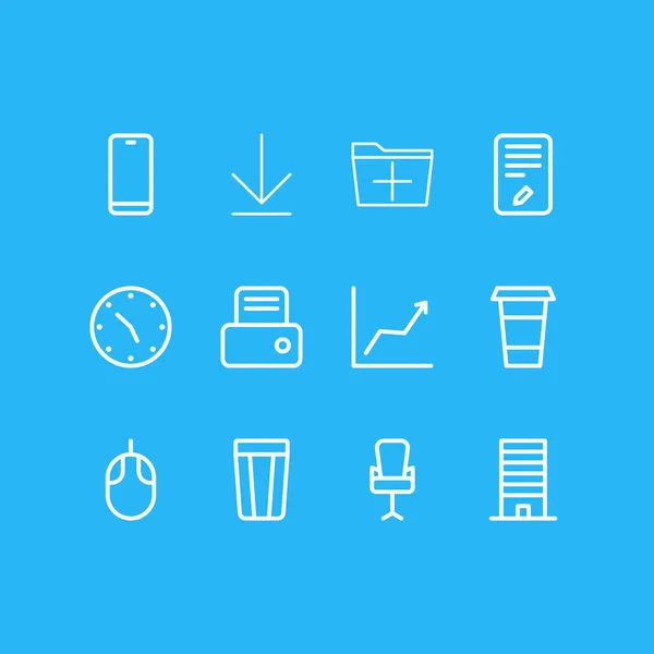 Illustration of 12 bureau icons line style. Editable set of clock, trash bin, building and other icon elements. — Stock Photo, Image