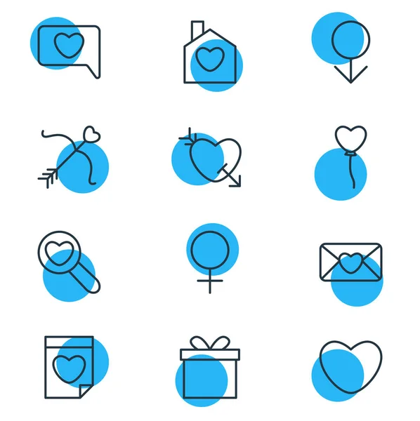 Illustration of 12 passion icons line style. Editable set of find, date, bow and other icon elements. — Stock Photo, Image