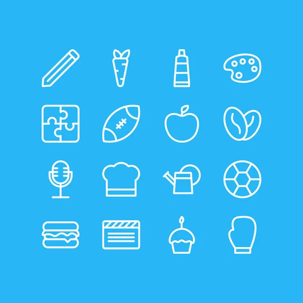 Ilustração de 16 estilo de vida ícones estilo de linha. Conjunto editável de rugby, tubo, cupcake e outros elementos de ícone . — Fotografia de Stock