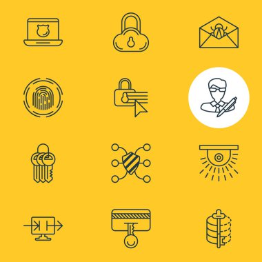 12 güvenlik simgeleri çizgi stili vektör Illustration. Bulut veri koruması, güvenli ödeme, Anahtarlık ve diğer simge öğeleri düzenlenebilir kümesi.