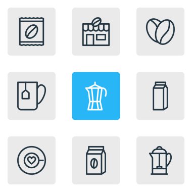 9 kahve simgeler çizgi stili vektör Illustration. Kapuçino, paketi, kafe ve diğer simge öğeleri düzenlenebilir kümesi.