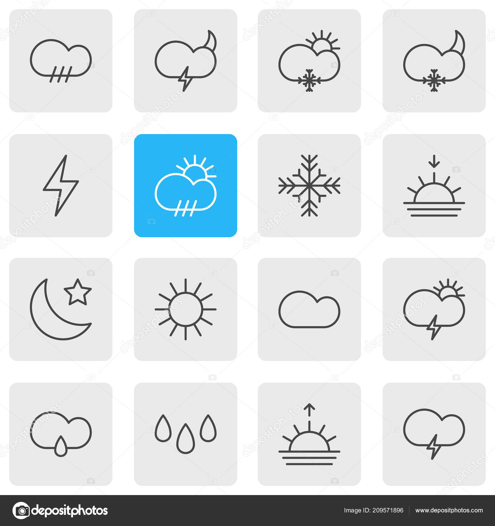 16 雰囲気アイコン ライン スタイルのイラスト 雲 太陽 月とアイコンの他の要素の編集可能なセット ストック写真 C Gwisl 209571896