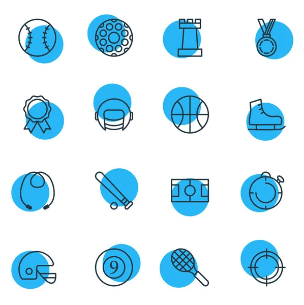 Ilustración de 16 iconos de fitness estilo de línea. Conjunto editable de cronómetro, objetivo, sombrero de piloto y otros elementos del icono . —  Fotos de Stock