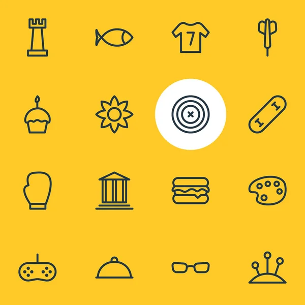 illustration of 16 lifestyle icons line style. Editable set of chess, flower, burger and other icon elements.