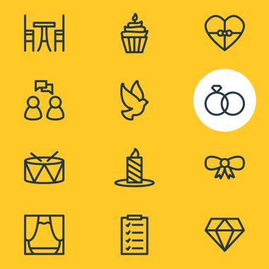 12 parti simgeler çizgi stili vektör Illustration. Elmas, tablo, liste ve diğer simge öğeleri düzenlenebilir kümesi.