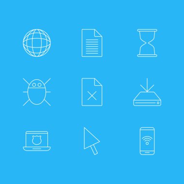 9 web simgeler çizgi stili vektör Illustration. İmleç, düzenlenebilir kümesi dosya, güvenli bilgisayar ve diğer simge öğeleri kaldırmak.
