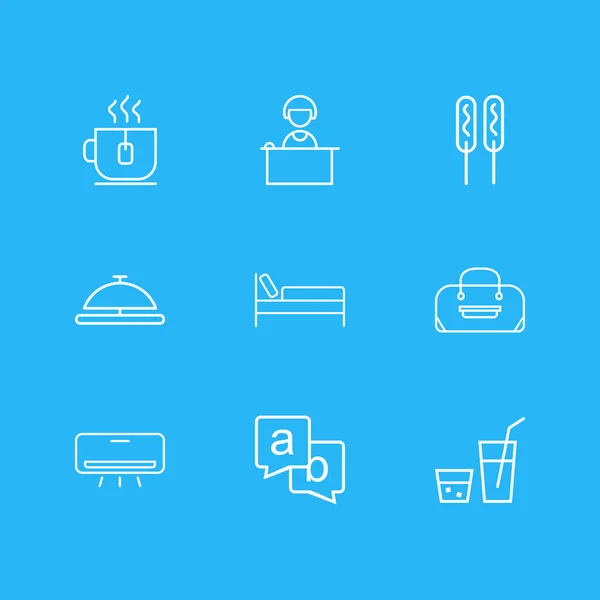 Vector illustration of 9 hotel icons line style. Editable set of reception girl, air conditioner, bed and other icon elements. — Stock Vector