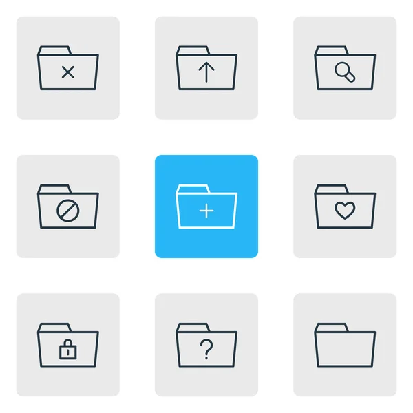 Illustration vectorielle de 9 icônes de document style ligne. Ensemble modifiable d'éléments d'icône manqués, verrouillés, fermés et autres . — Image vectorielle