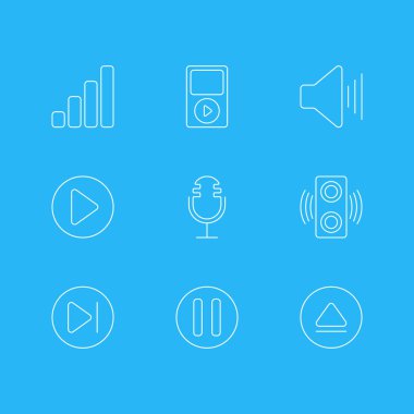 9 müzik simgeleri çizgi stili Illustration. Çıkarma yukarı doğru ses, phonic ayarla düzenlenebilir ve diğer simge öğeleri.