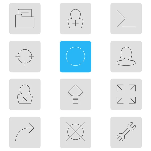 Иллюстрация стиля линии из 12 иконок пользователей. Набор блокированных профилей, публикация, неправильные и другие элементы иконок . — стоковое фото