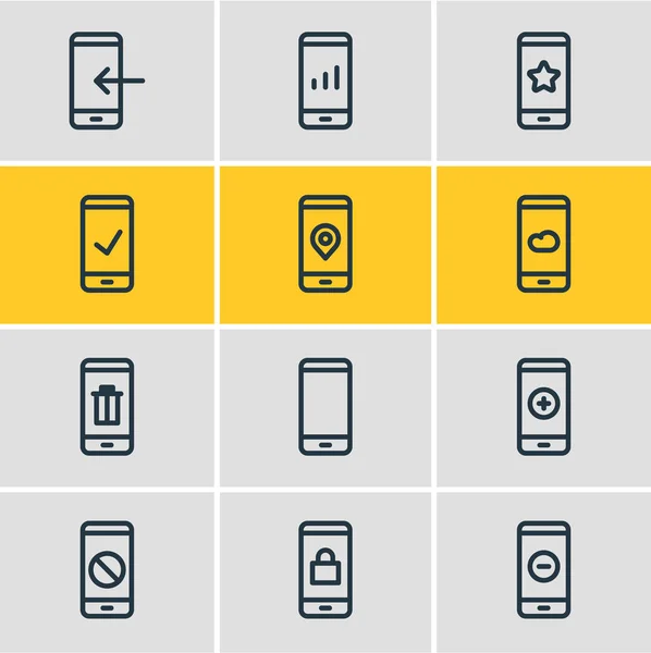 Illustration of 12 telephone icons line style. Editable set of trash, locked, remove and other icon elements. — Stock Photo, Image