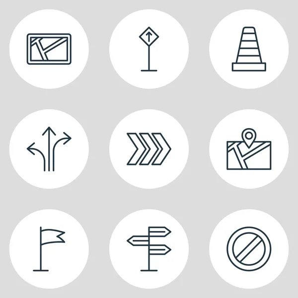 Illustratie van 9 locatie pictogrammen lijnstijl. Bewerkbare set van richting, lees teken, navigator en andere elementen van het pictogram. — Stockfoto