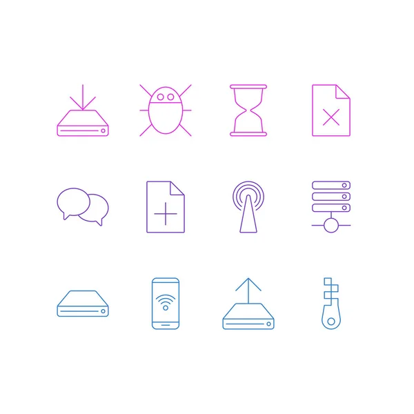 illustration of 12 internet icons line style. Editable set of remove file, bug, phone and other icon elements.