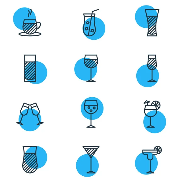Vektoros illusztráció 12 italok ikonok vonalstílust. Szerkeszthető készlet, koktél, alkohol, italok és más ikon elemek. — Stock Vector