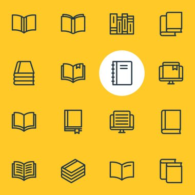 16 eğitim simgeler çizgi stili Illustration. Okuyun makale, belge ve diğer simge öğeleri düzenlenebilir kümesi.