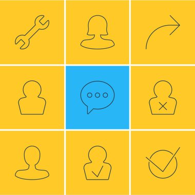 9 kullanıcı simgeleri çizgi stili vektör Illustration. Yayımla, profil, kadın üye ve diğer simge öğeleri düzenlenebilir kümesi.