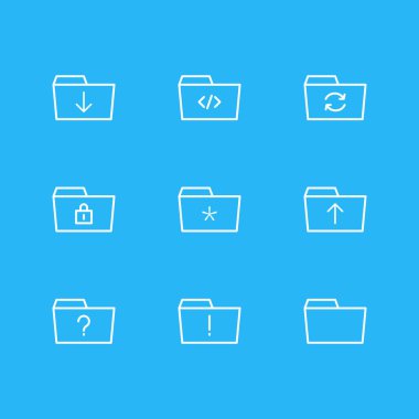 9 dosya simgeleri çizgi stili vektör Illustration. Düzenlenebilir kümesi kilitli, yenileme, klasör ve diğer simge öğeleri.