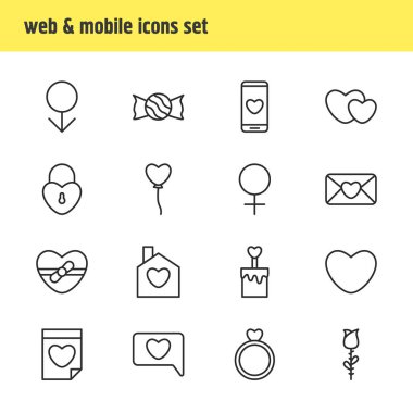16 amour simgeler çizgi stili vektör Illustration. Düzenlenebilir dizi ruh, sohbet, şeker simge öğeleri.
