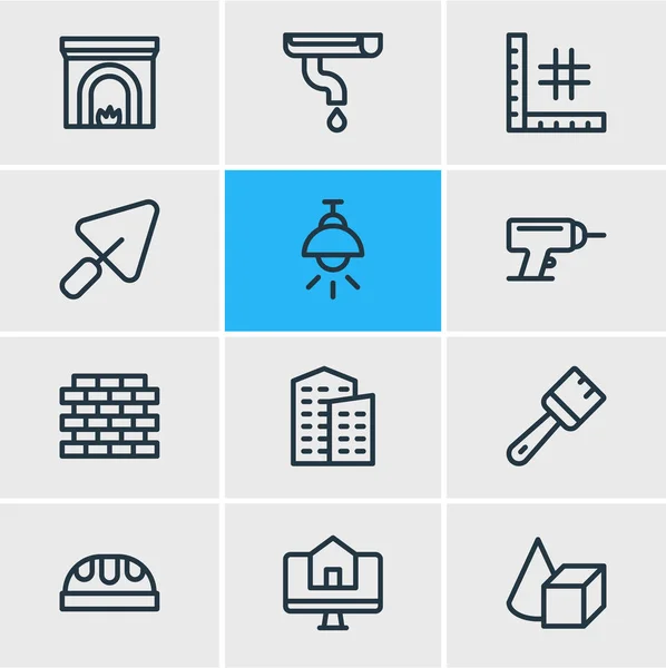 Ilustración vectorial de 12 iconos de arquitectura estilo de línea. Conjunto editable de pincel, comprar casa en línea, figuras y otros elementos del icono . — Vector de stock