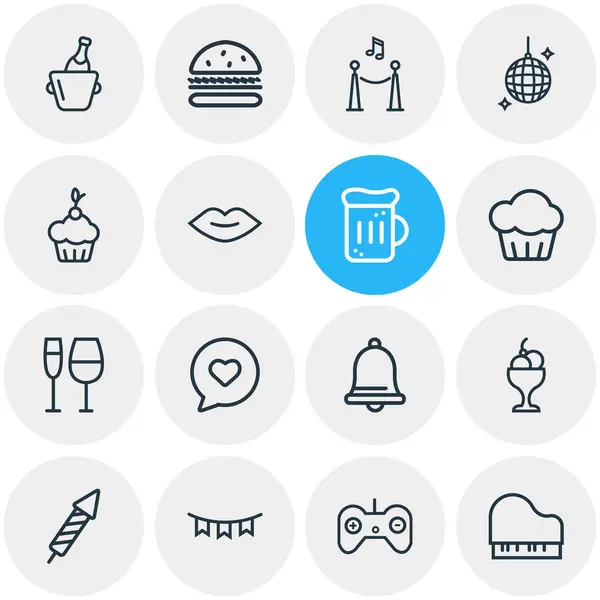 Векторная Иллюстрация Иконок Стиле Линии Празднования Набор Бумажной Гирлянды Пивной — стоковый вектор
