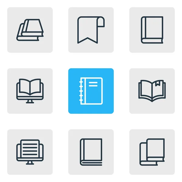 Ilustracja 9 książki czytanie ikony stylu linii. Można edytować zbiór wstążki, samouczek, ebook i inne elementy ikony. — Zdjęcie stockowe
