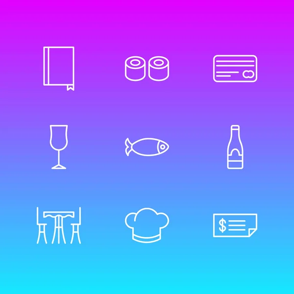 Ilustração vetorial de 9 ícones comendo estilo de linha. Conjunto editável de restaurante, cozinheiro, menu e outros elementos de ícone . —  Vetores de Stock
