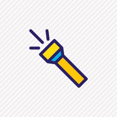 Flash simge vektör çizim satırı renkli. Güzel kamp öğesi de meşale simgesi öğesi olarak kullanılabilir.