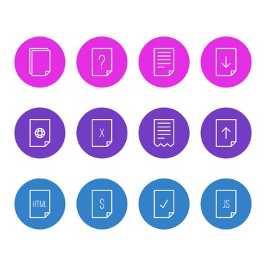 12 sayfa simgeleri çizgi stili vektör Illustration. Düzenlenebilir kümesi silme, arama, belgeleri ve diğer simge öğeleri.