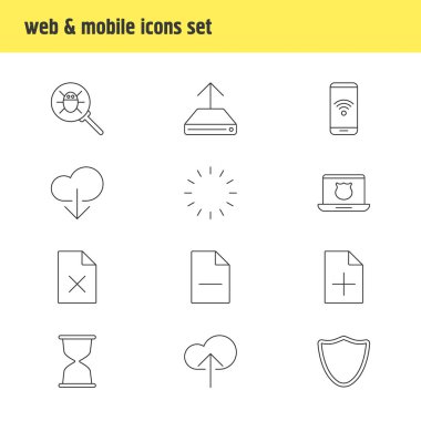12 web simgeler çizgi stili vektör Illustration. Düzenlenebilir kümesi dosya, bulut download, Sil belge ve diğer simge öğeleri kaldır.