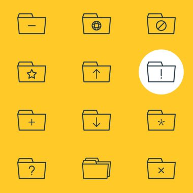 12 belge simgeleri çizgi stili vektör Illustration. Önemli, paylaşılan, dosya ve diğer simge öğeleri düzenlenebilir kümesi.