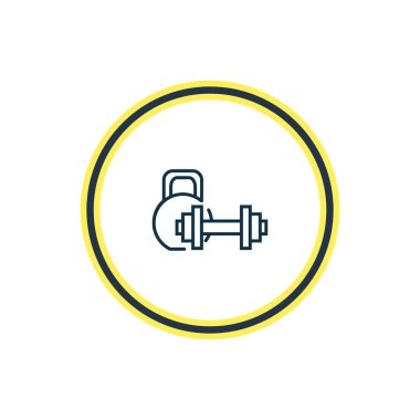 Egzersiz ekipman simgesi çizgi vektör Illustration. Güzel otel öğesi de halter simgesi öğesi olarak kullanılabilir.