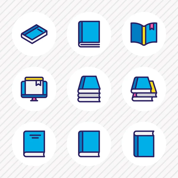 Vector illustration of 9 book icons colored line. Editable set of knowledge, encyclopedia, book collection and other icon elements. — Stock Vector