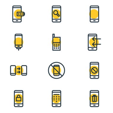 12 smartphone simgeler çizgi stili vektör Illustration. Giriş kodu, transfer, arama ve diğer simge öğeleri düzenlenebilir kümesi.