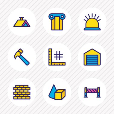 9 sanayi simgeleri renkli çizgi vektör Illustration. Bariyer, garaj, güvenlik ve diğer simge öğeleri düzenlenebilir kümesi.