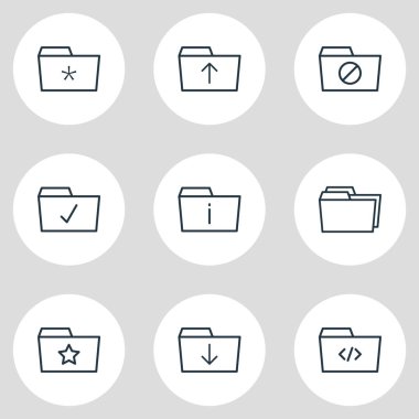 9 klasör simgeleri çizgi stili vektör Illustration. Düzenlenebilir yıldızlı, önemli, kapalı ve diğer simge öğeleri kümesi.